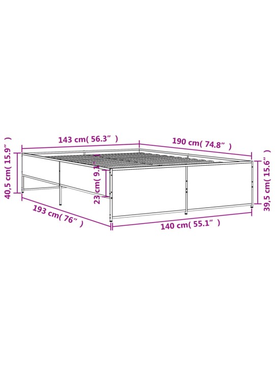 VOODIRAAM, HALL SONOMA TAMM, 140 X 190 CM, TEHISPUIT JA METALL