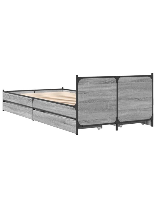 Voodiraam sahtlitega, hall sonoma tamm, 100 x 200 cm, tehispuit