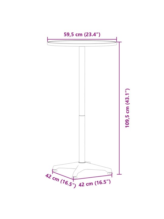 Õue baarilaud, reguleeritava kõrgusega, ø59,5 x 70/109,5 cm