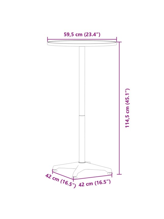 Õue baarilaud, reguleeritava kõrgusega, ø59,5 x 70/114,5 cm