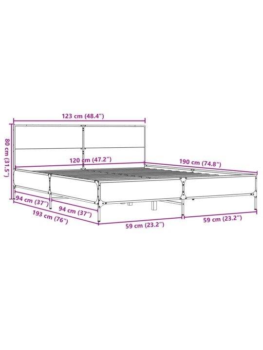 VOODIRAAM, HALL SONOMA TAMM, 120 X 190 CM, TEHISPUIT JA METALL