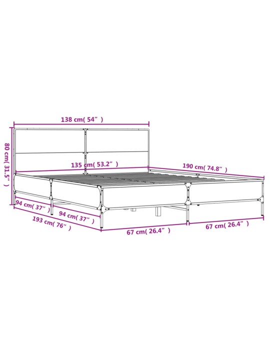 Voodiraam, must, 135 x 190 cm, tehispuit ja metall