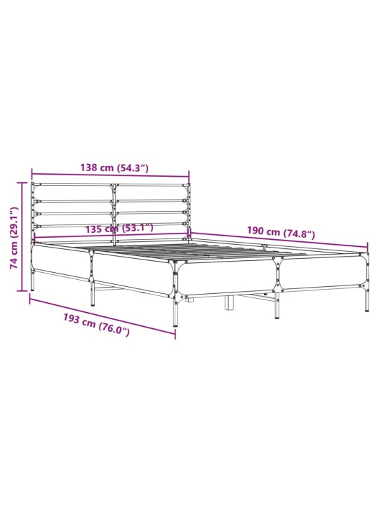 Voodiraam, hall sonoma tamm, 135 x 190 cm, tehispuit ja metall