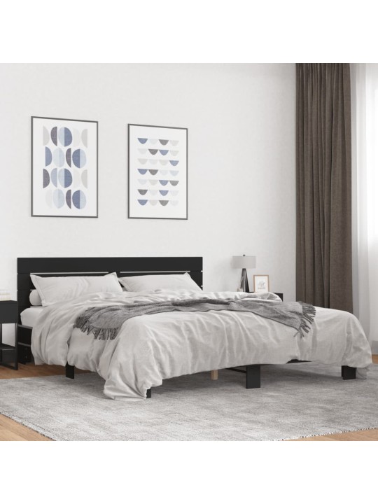 Voodiraam, must, 200 x 200 cm, tehispuit ja metall