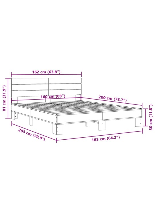 Voodiraam, hall sonoma tamm, 160 x 200 cm, tehispuit ja metall