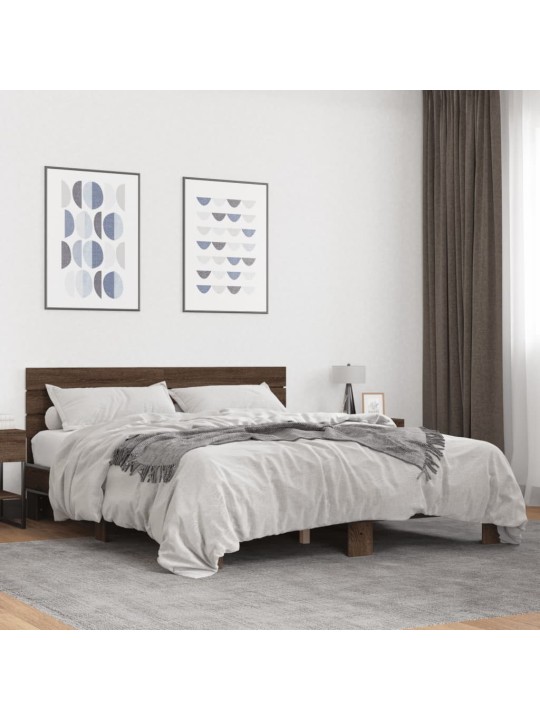 VOODIRAAM, PRUUN TAMM, 160 X 200 CM, TEHISPUIT JA METALL