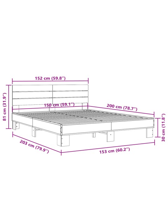 Voodiraam, hall sonoma tamm, 150 x 200 cm, tehispuit ja metall