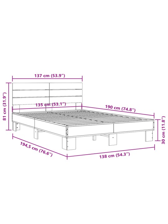 VOODIRAAM, HALL SONOMA TAMM, 135 X 190 CM, TEHISPUIT JA METALL