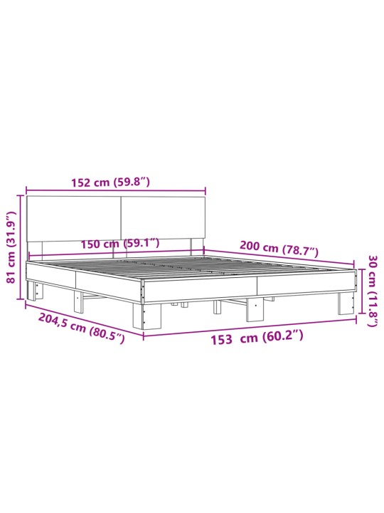 VOODIRAAM, HALL SONOMA TAMM, 150 X 200 CM, TEHISPUIT JA METALL