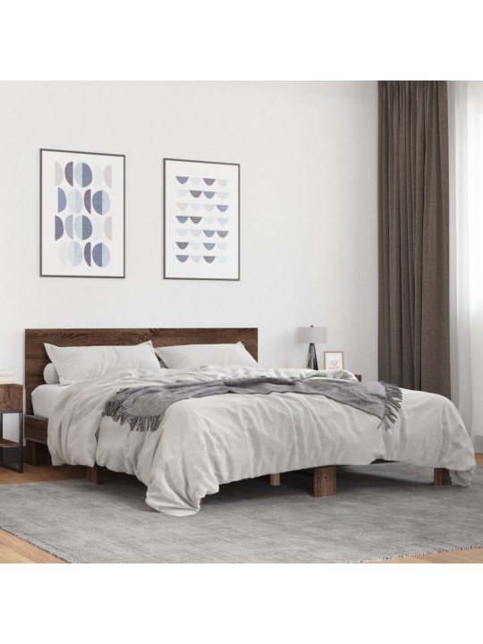 Voodiraam, pruun tamm, 150 x 200 cm, tehispuit ja metall