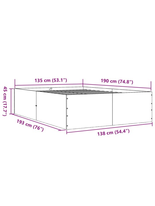 Voodiraam, hall sonoma tamm, 135 x 190 cm, tehispuit