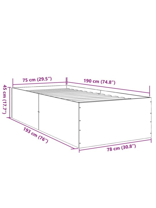 Voodiraam, hall sonoma tamm, 75x190 cm, tehispuit