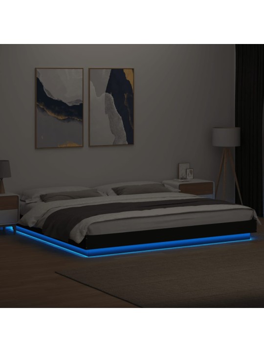 Voodiraam LED-tuledega, must, 180x200 cm, tehispuit