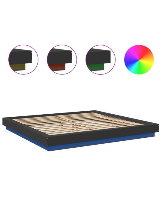Voodiraam LED-tuledega, must, 180x200 cm, tehispuit