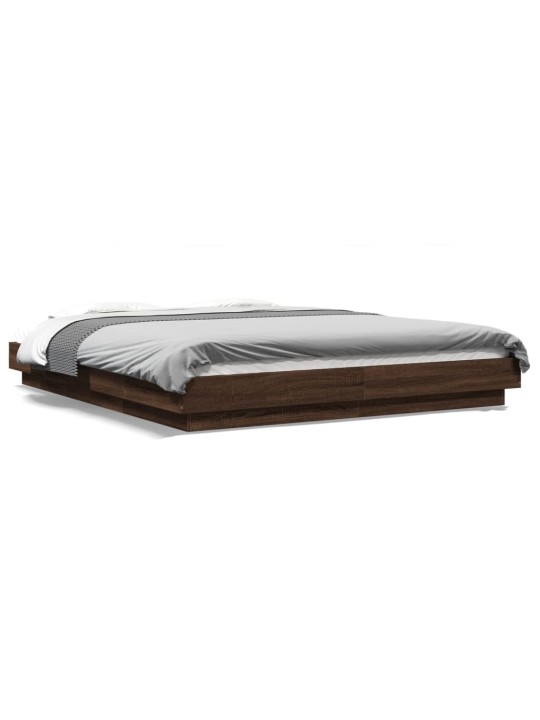 Voodiraam LED-tuledega, pruun tamm, 150 x 200 cm, tehispuit