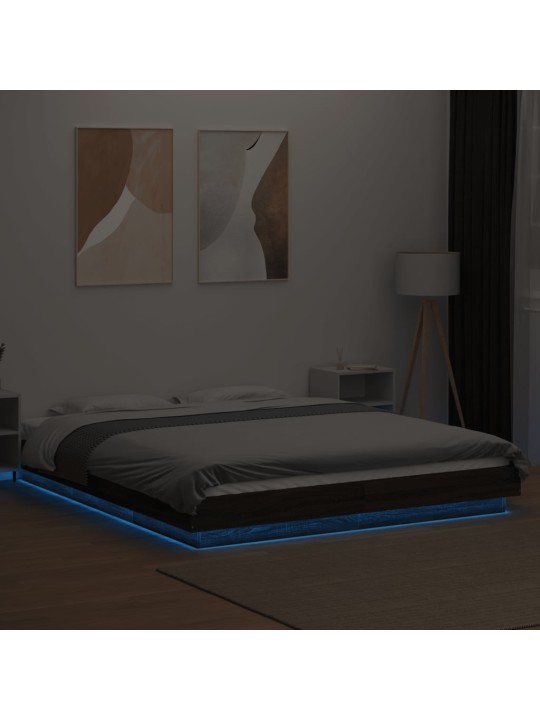 Voodiraam LED-tuledega, pruun tamm, 150 x 200 cm, tehispuit