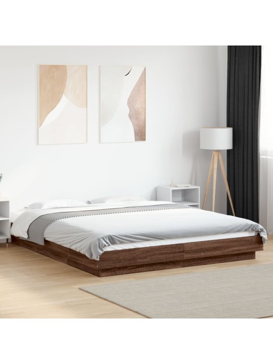 Voodiraam LED-tuledega, pruun tamm, 150 x 200 cm, tehispuit