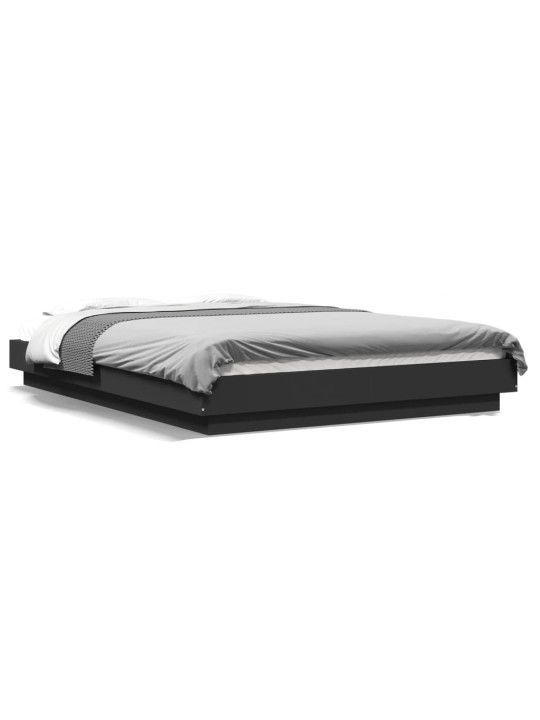 Voodiraam LED-tuledega, must, 135x190 cm, tehispuit