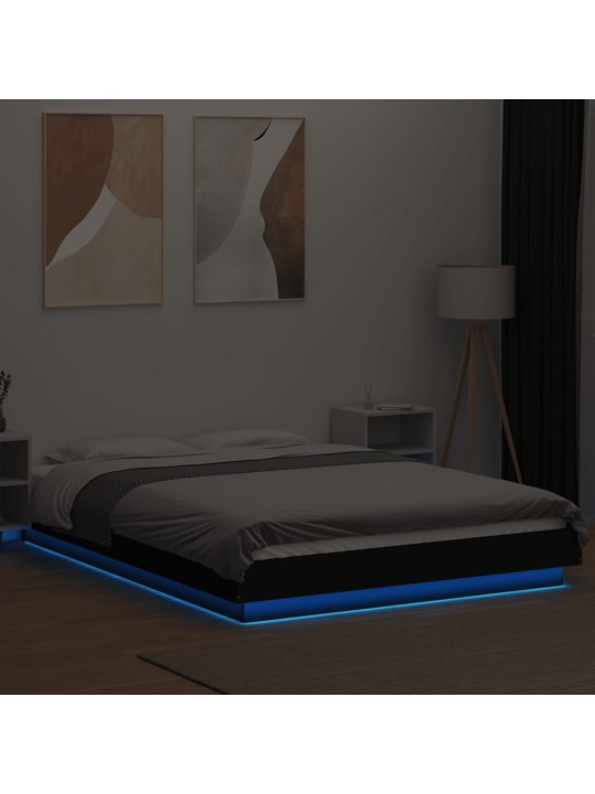 Voodiraam LED-tuledega, must, 135x190 cm, tehispuit