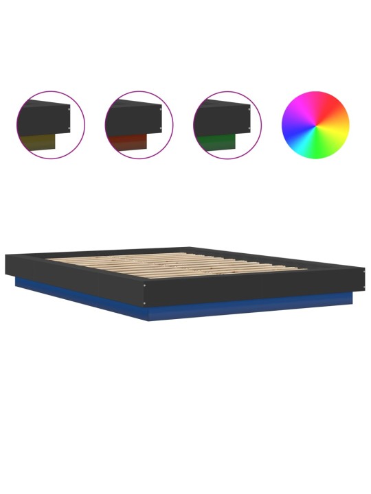 Voodiraam LED-tuledega, must, 135x190 cm, tehispuit