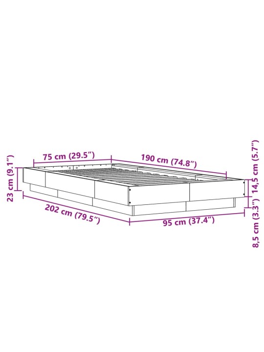 Voodiraam, hall sonoma tamm, 75x190 cm, tehispuit