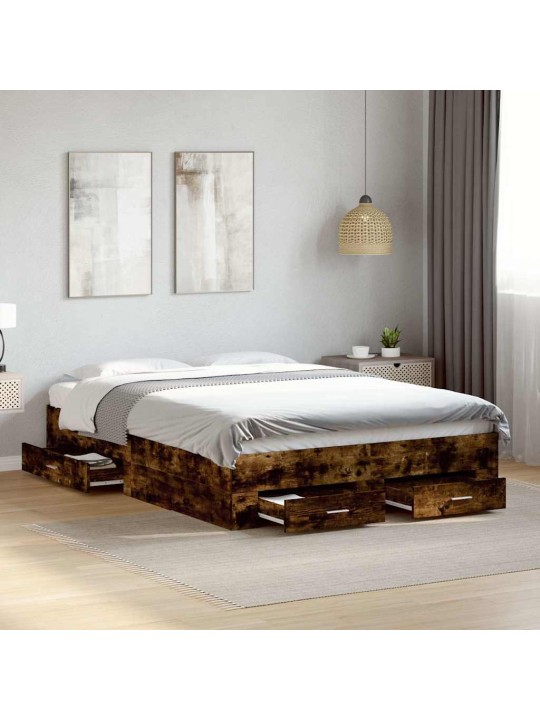 Voodiraam sahtlitega, suitsutatud tamm, 135x190 cm, tehispuit
