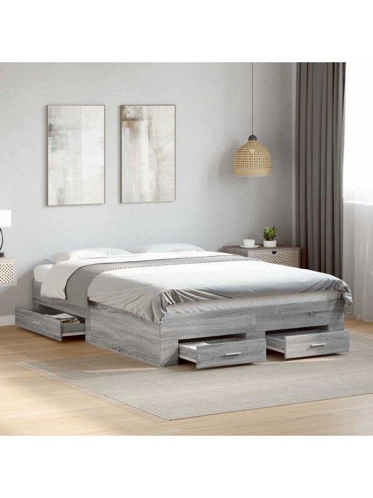 Voodiraam sahtlitega, hall sonoma tamm, 135 x 190 cm, tehispuit