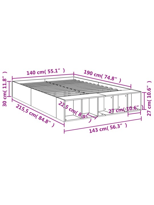 Voodiraam, hall sonoma tamm, 140 x 190 cm, tehispuit