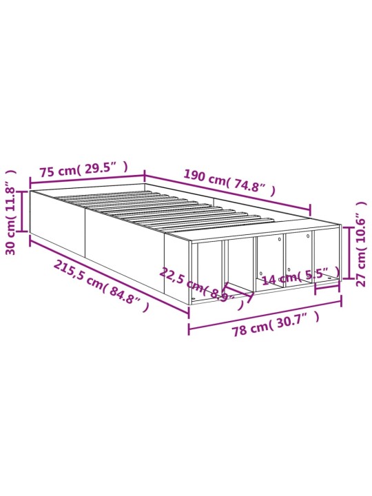 Voodiraam, hall sonoma tamm, 75x190 cm, tehispuit