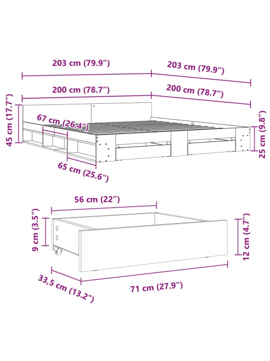 Voodiraam sahtlitega, must, 200 x 200 cm, tehispuit