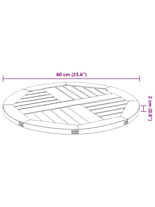 Lauaplaat, ø60x2 cm, ümmargune, akaatsiapuit