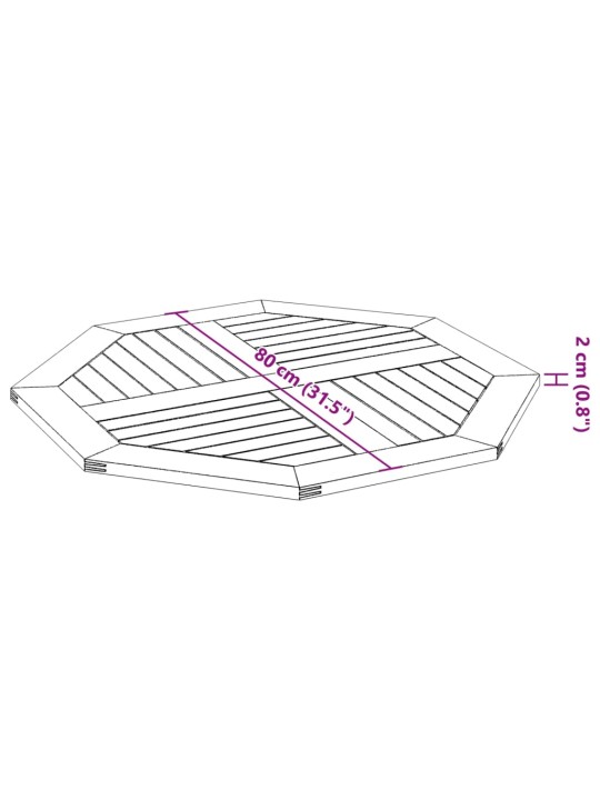 Lauaplaat, 80x80x2,2 cm, kaheksanurkne, akaatsiapuit