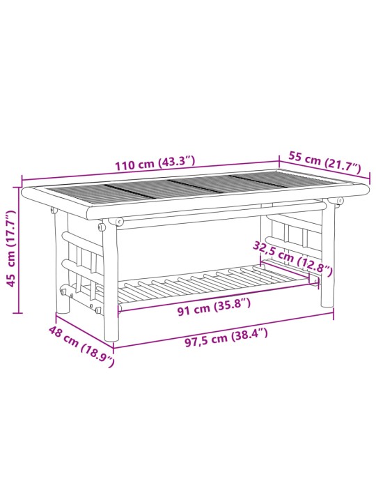 Kohvilaud, 110 x 55 x 45 cm, bambus