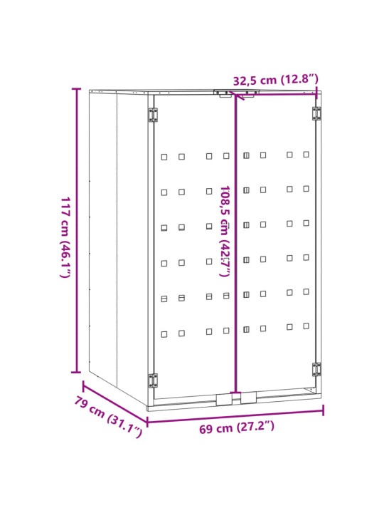 Ratastega prügikasti kuur, antratsiithall, 69x79x117 cm, teras