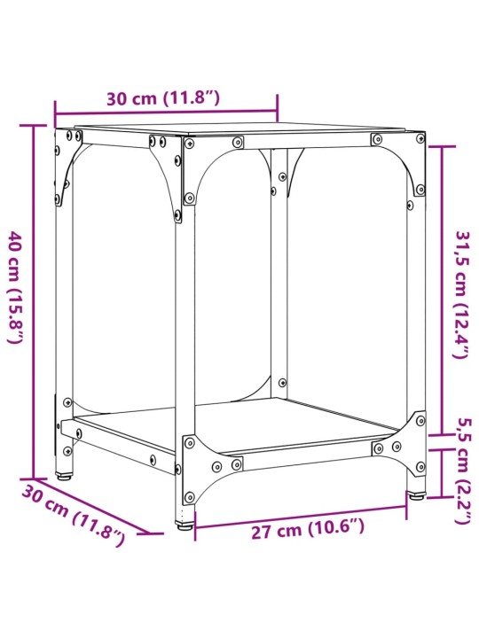 Kohvilaud, läbipaistev klaasplaat, 30x30x40 cm, teras