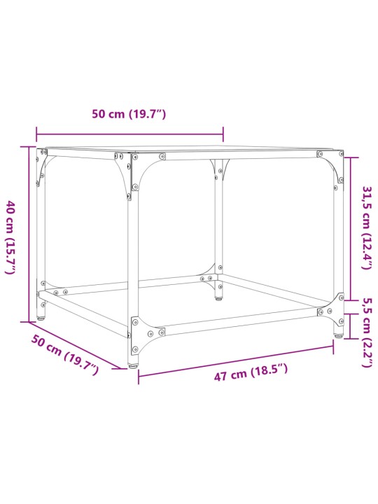 Kohvilauad 2 tk, must klaasplaat, 50x50x40 cm, teras