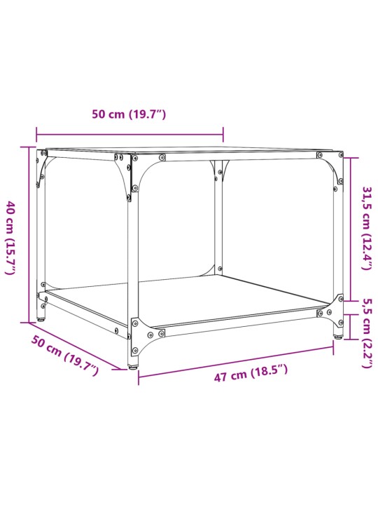 Kohvilauad 2 tk, must klaasplaat, 50x50x40 cm, teras