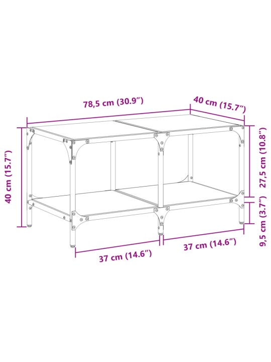 Kohvilaud, läbipaistev klaasplaat, 78,5 x 40 x 40 cm, teras