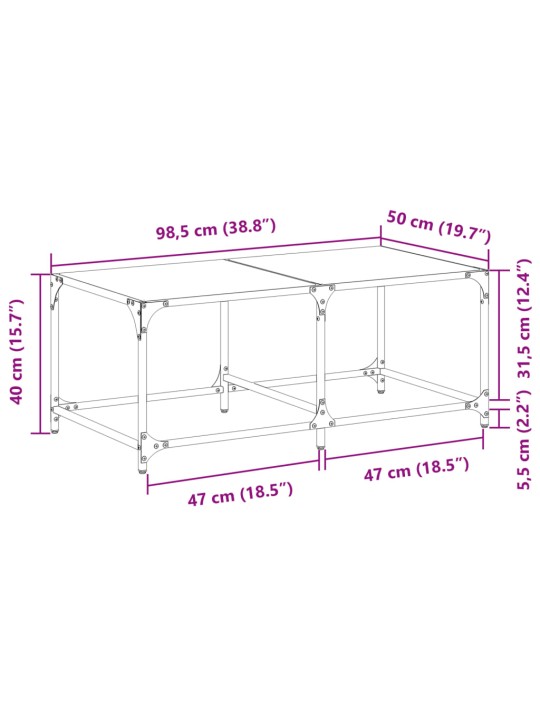 Kohvilaud, läbipaistev klaasplaat, 98,5 x 50 x 40 cm, teras
