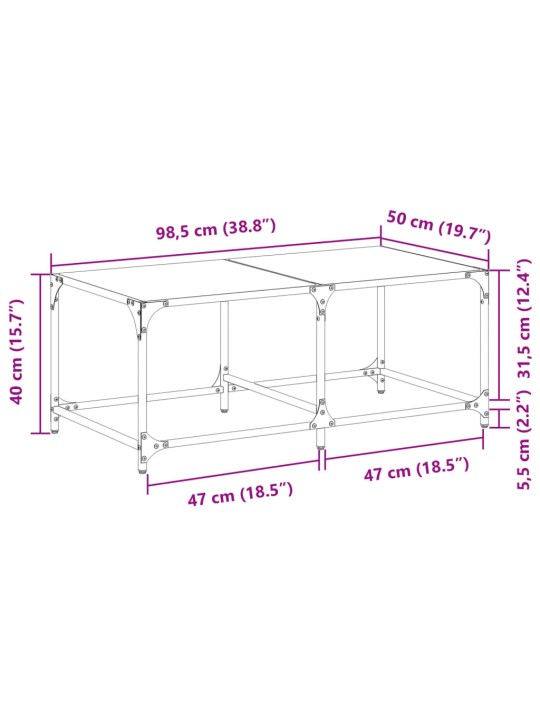 Kohvilaud, must klaasplaat, 98,5 x 50 x 40 cm, teras