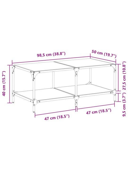 Kohvilaud, läbipaistev klaasplaat, 98,5 x 50 x 40 cm, teras