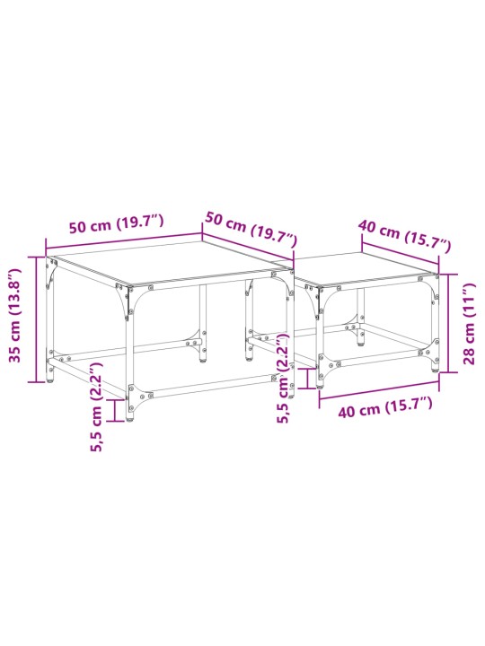 Üksteise alla mahtuvad kohvilauad 2 tk, läbipaistev klaasplaat
