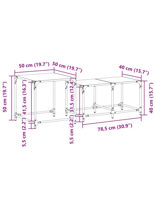 Üksteise alla mahtuvad kohvilauad 2 tk, must klaasplaat, teras