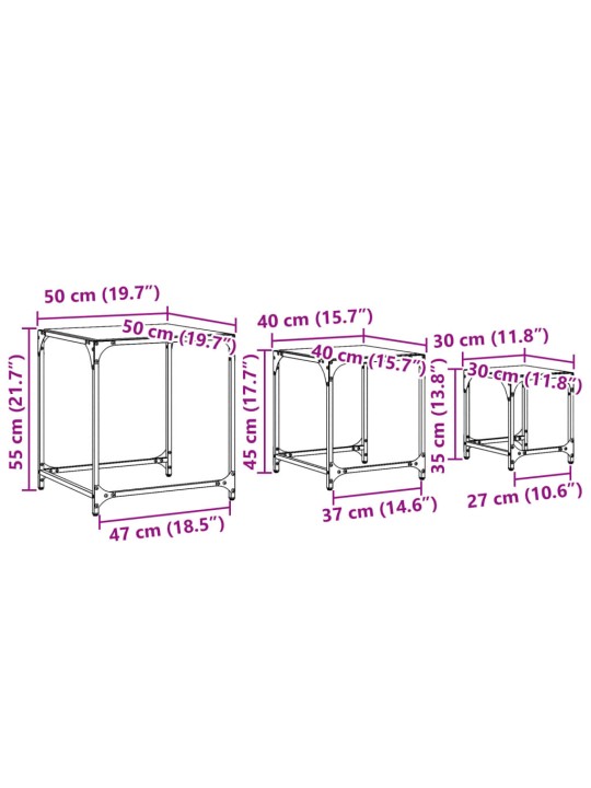 Üksteise alla mahtuvad kohvilauad 3 tk, läbipaistev klaasplaat