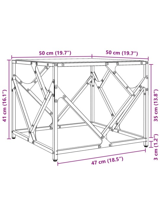 Kohvilaud, läbipaistev klaasplaat, 50x50x41 cm, teras