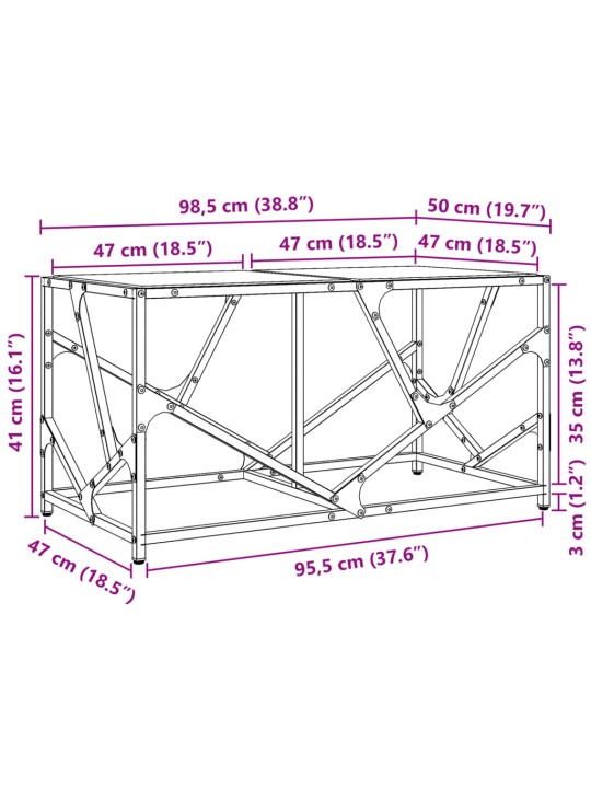 Kohvilaud, läbipaistev klaasplaat, 98,5 x 50 x 41 cm, teras