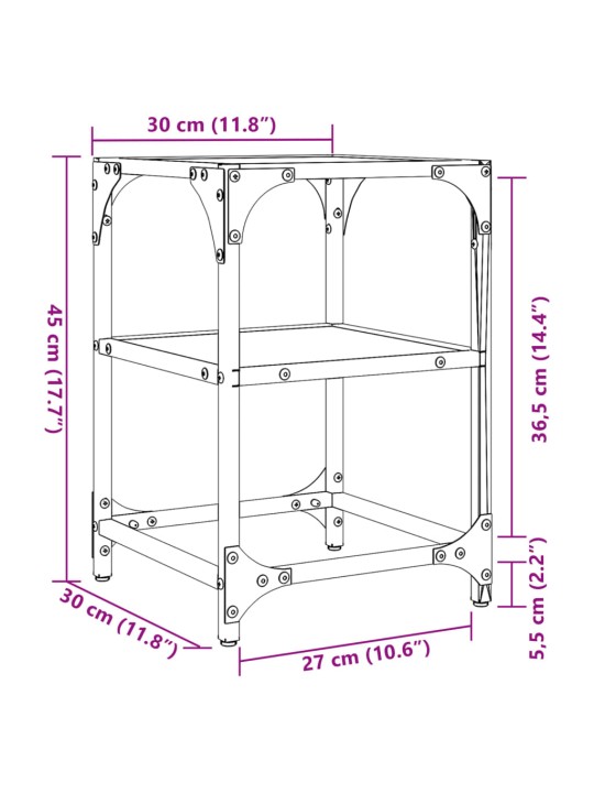 Kohvilauad 2 tk, läbipaistev klaasplaat, 30x30x45 cm, teras