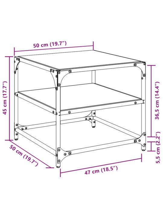 Kohvilauad 2 tk, must klaasplaat, 50x50x45 cm, teras