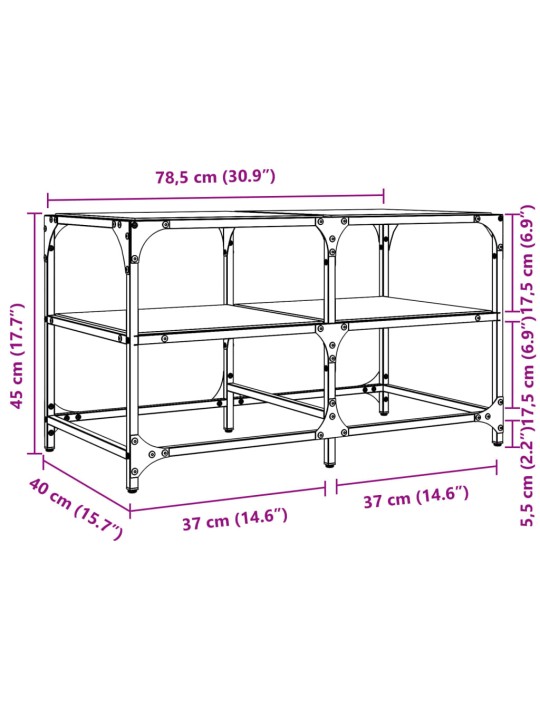 Konsoollaud, läbipaistev klaasplaat, 78,5x40x45 cm, teras