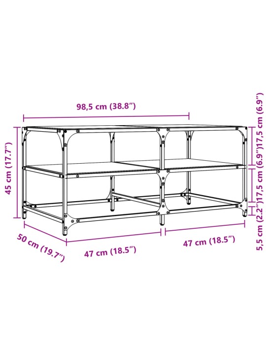 Kohvilaud, läbipaistev klaasplaat, 98,5 x 50 x 45 cm, teras
